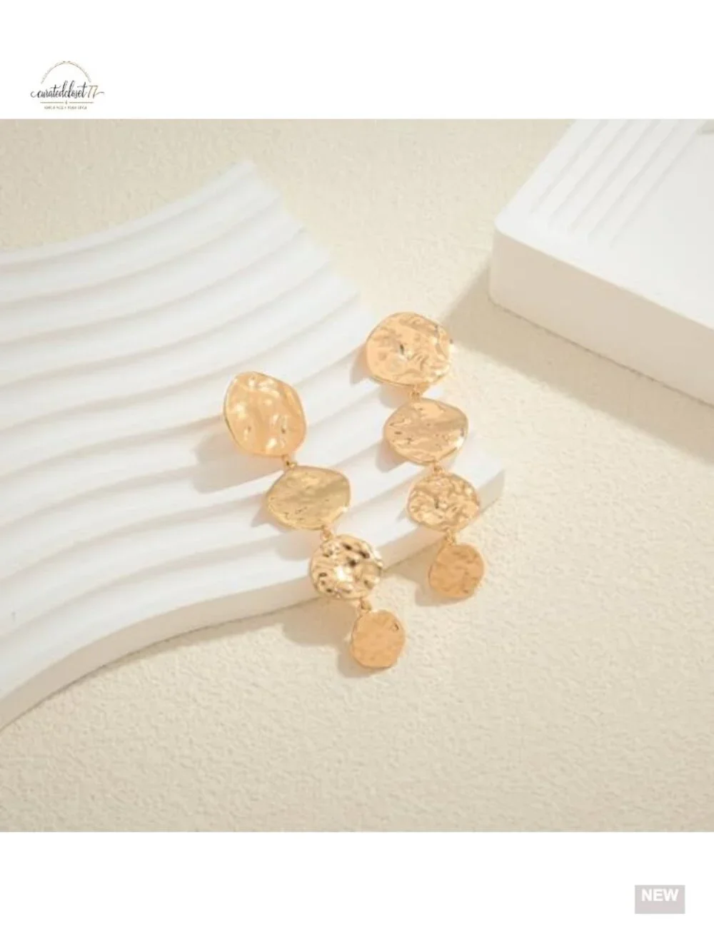 Chunky Clip On Earrings Hammered Gold Plated Dangle Clip On Earrings for Women